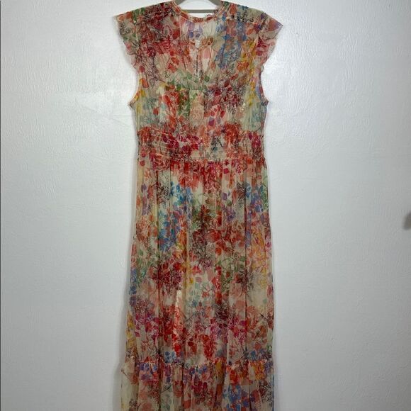 Johnny Was Biya Boho Mazzy Tie Multicolor Embroidered Long Dress Size L - Picture 6 of 11